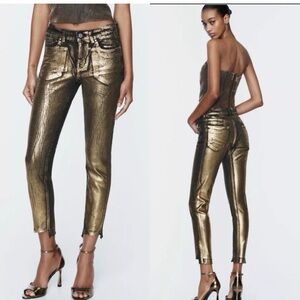 NWT Zara Z1975 Gold Metallic Pants/jeans sz4